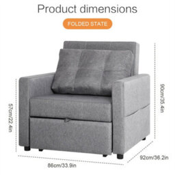 Convertible Sofa Bed 3-In-1 Pull Out Arm Chair Folding Recliner Sleeper - thumbnail 3
