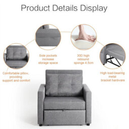 Convertible Sofa Bed 3-In-1 Pull Out Arm Chair Folding Recliner Sleeper - thumbnail 4