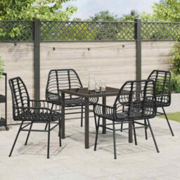 Berkfield Modern Garden Dining Set 5 Pcs Black Poly Rattan - thumbnail 4