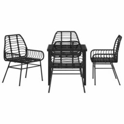 Berkfield Modern Garden Dining Set 5 Pcs Black Poly Rattan - thumbnail 7