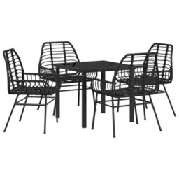 Berkfield Modern Garden Dining Set 5 Pcs Black Poly Rattan - thumbnail 1