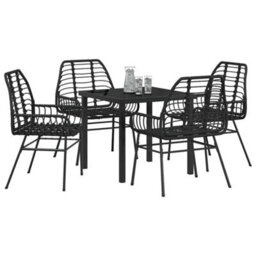 Berkfield Modern Garden Dining Set 5 Pcs Black Poly Rattan - thumbnail 3