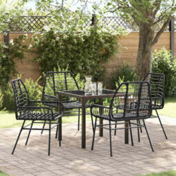 Berkfield Modern Garden Dining Set 5 Pcs Black Poly Rattan - thumbnail 2