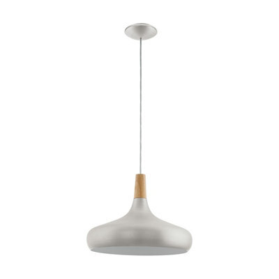 Stylish Pendant Ceiling Light In Brushed Silver And Brown Wood With Adjustable Height - image 1