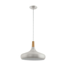 Stylish Pendant Ceiling Light In Brushed Silver And Brown Wood With Adjustable Height