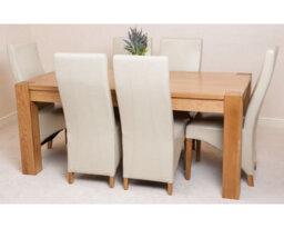 That's Furniture Kuba 180 X 90 Cm Chunky Oak Dining Table And 6 Chairs Dining Set With Lola Ivory Leather Chairs - thumbnail 3