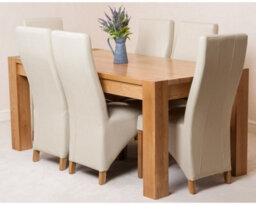That's Furniture Kuba 180 X 90 Cm Chunky Oak Dining Table And 6 Chairs Dining Set With Lola Ivory Leather Chairs - thumbnail 2