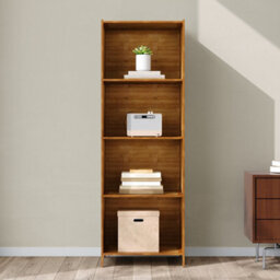 Darphe 4 Tier Open Bookcase Moso Bamboo Mdf Wood Colour Slim Profile Storage Shelf