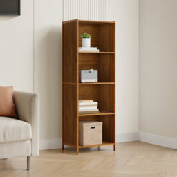 Darphe 4 Tier Open Bookcase Moso Bamboo Mdf Wood Colour Slim Profile Storage Shelf - thumbnail 3