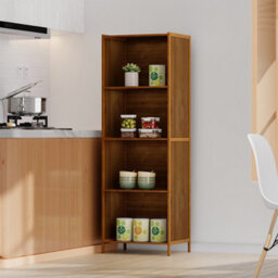 Darphe 4 Tier Open Bookcase Moso Bamboo Mdf Wood Colour Slim Profile Storage Shelf - thumbnail 2