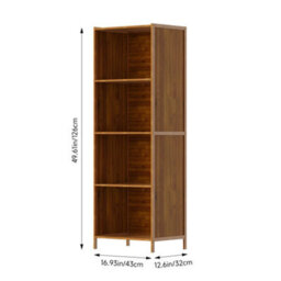 Darphe 4 Tier Open Bookcase Moso Bamboo Mdf Wood Colour Slim Profile Storage Shelf - thumbnail 8