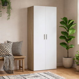 Wyld Haus Wilde 2-Door Wardrobe In Natural Oak Effect And White Gloss - thumbnail 1