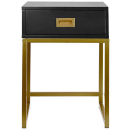 Beliani Glamour Home Side Table 40 X 40 Cm Black Mdf With Gold Metal Base And Drawer - Bedside Nightstand - thumbnail 1