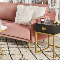 Beliani Glamour Home Side Table 40 X 40 Cm Black Mdf With Gold Metal Base And Drawer - Bedside Nightstand - thumbnail 2