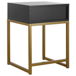 Beliani Glamour Home Side Table 40 X 40 Cm Black Mdf With Gold Metal Base And Drawer - Bedside Nightstand - thumbnail 5