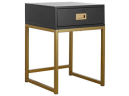 Beliani Glamour Home Side Table 40 X 40 Cm Black Mdf With Gold Metal Base And Drawer - Bedside Nightstand - thumbnail 3