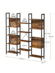 LEDREM 5-Tier Bookcase With 14 Shelves, Book Shelf With Metal Frame, 24 X 158 X 166 Cm - thumbnail 3