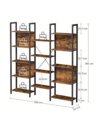 LEDREM 5-Tier Bookcase With 14 Shelves, Book Shelf With Metal Frame, 24 X 158 X 166 Cm - thumbnail 5