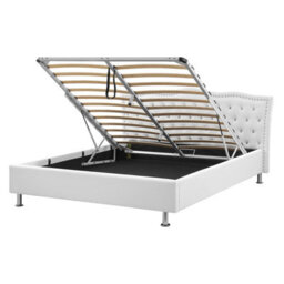 Beliani Ottoman Bed Metz Faux Leather White 160 X 200 Cm (Eu King Size)