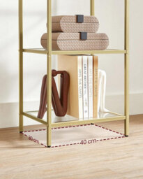 Songmics Glass Display Shelf, Bookcase, 5 Tier Organizer, Shelves, Tempered Glass, Easy Installation, Metallic Gold - thumbnail 4