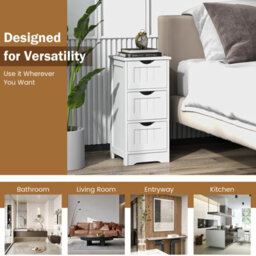 Costway 3 Drawers Bathroom Floor Cabinet Wood Storage Cupboard Organizer Free Standing Chest Of Drawers - thumbnail 4