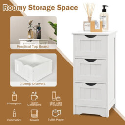 Costway 3 Drawers Bathroom Floor Cabinet Wood Storage Cupboard Organizer Free Standing Chest Of Drawers - thumbnail 6