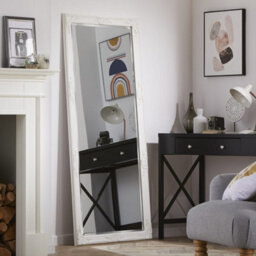 The Online Mirror Shop Leaner Mirror Highbury Rectangular Shape With Antique White Frame- H 165Cm X W 74Cm For Hanging In Bedroom Or Entryway