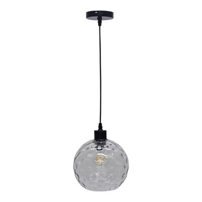 First Choice Lighting Barnum - Clear Dimple Glass Globe With Black Pendant Fitting - image 1