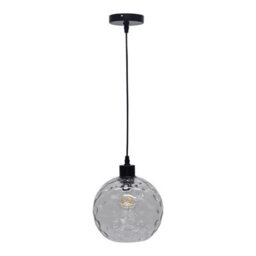 First Choice Lighting Barnum - Clear Dimple Glass Globe With Black Pendant Fitting
