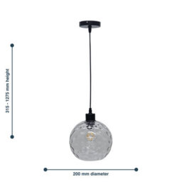 First Choice Lighting Barnum - Clear Dimple Glass Globe With Black Pendant Fitting - thumbnail 8