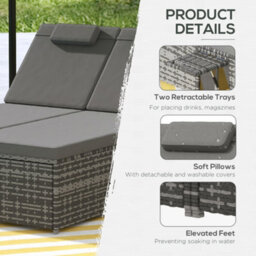 Outsunny 2 Seater Double Rattan Sun Lounger Recliner Day Bed Wicker Weaver Sofa - thumbnail 8