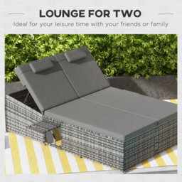 Outsunny 2 Seater Double Rattan Sun Lounger Recliner Day Bed Wicker Weaver Sofa - thumbnail 7