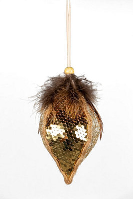 Shatchi 14Cm Gold Teardrop Bauble - Christmas Hanging Decoration - image 1