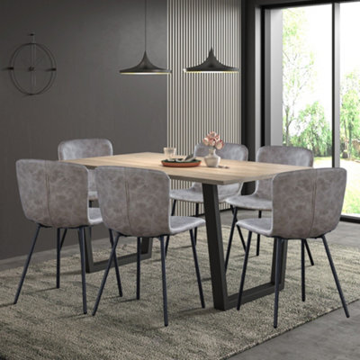 Hallowood Furniture Dudley Dining Set, 150Cm Modern Industrial Table With 6 Taupe Faux Leather Chairs - image 1