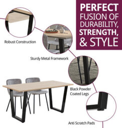 Hallowood Furniture Dudley Dining Set, 150Cm Modern Industrial Table With 6 Taupe Faux Leather Chairs - thumbnail 2