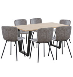 Hallowood Furniture Dudley Dining Set, 150Cm Modern Industrial Table With 6 Taupe Faux Leather Chairs - thumbnail 8