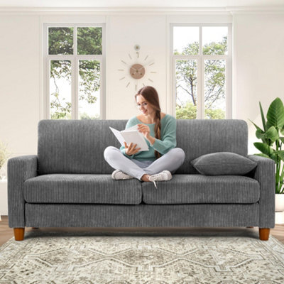 178Cm Corduroy Grey 3 Seater Sofa With Extra Deep Seats