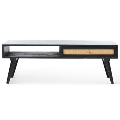 Desser Manhattan Coffee Table Mango Wood & Cane In Black With 1 Drawer - image 1