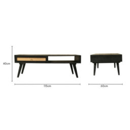 Desser Manhattan Coffee Table Mango Wood & Cane In Black With 1 Drawer - thumbnail 5