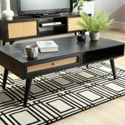 Desser Manhattan Coffee Table Mango Wood & Cane In Black With 1 Drawer - thumbnail 4