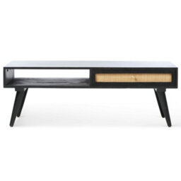 Desser Manhattan Coffee Table Mango Wood & Cane In Black With 1 Drawer - thumbnail 1