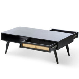 Desser Manhattan Coffee Table Mango Wood & Cane In Black With 1 Drawer - thumbnail 2
