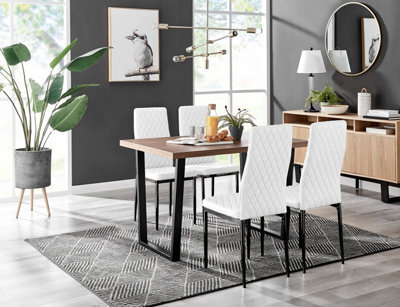 Furniturebox Kylo Brown Wood Effect Dining Table & 4 White Milan Black Leg Chairs - image 1