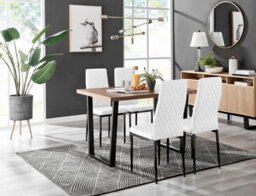 Furniturebox Kylo Brown Wood Effect Dining Table & 4 White Milan Black Leg Chairs - thumbnail 1