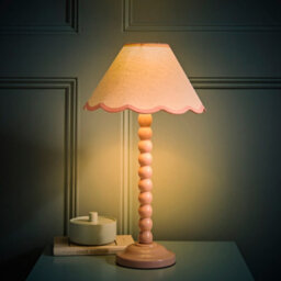 Valuelights Bobbles Rose Pink Bobbin Table Lamp With Pink Trim Scallop Shade - thumbnail 5