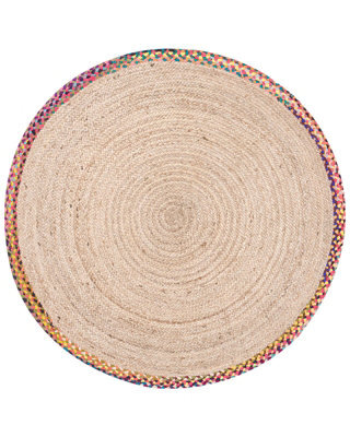 Wyld And Coco Handwoven Round Jute Rug Multicolour With Colourful Border 120 Cm - image 1