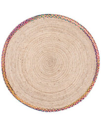 Wyld And Coco Handwoven Round Jute Rug Multicolour With Colourful Border 120 Cm - thumbnail 1