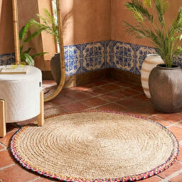 Wyld And Coco Handwoven Round Jute Rug Multicolour With Colourful Border 120 Cm - thumbnail 2