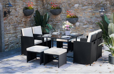 Onemill 9 Pieces Rattan Garden Furniture Set With 1 Rattan Dining Table And 4 Rattan Chairs - image 1