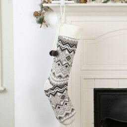 Dibor Grey And White Fair Isle Zig Zag Xmas Gift Decoration Christmas Stocking For Kids - thumbnail 3